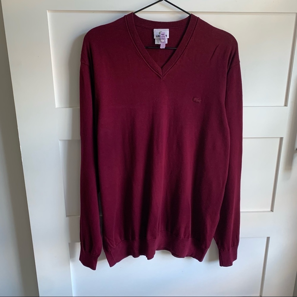 LACOSTE | GUC Maroon V-Neck Sweater Maroon Logo